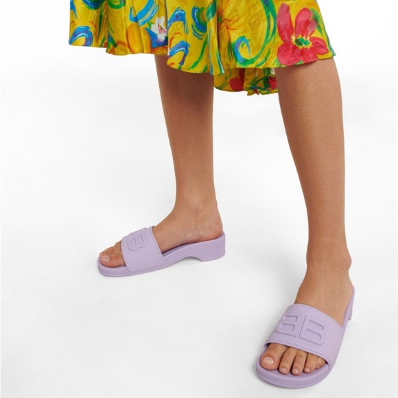 Balenciaga BB Logo Rubber Pool Wedge Slide Sandal Clog Heels - Picture 4 of 10